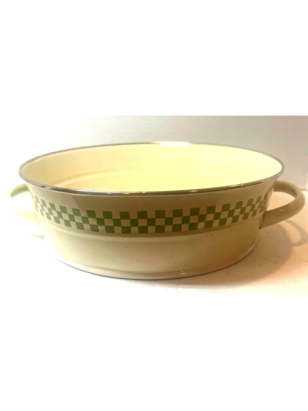 Marjolein Bastin Fresh Herbs Enamel Serving Bowl With Handles & Green Checker De